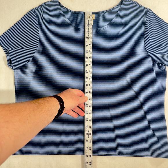 L.L. Bean Boat Neck Shirt Woman's XL Reg Navy Stripes Luxury Supima Cotton - Picture 7 of 8
